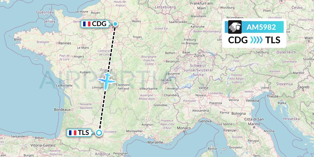 AM5982 Aeromexico Flight Map: Paris to Toulouse