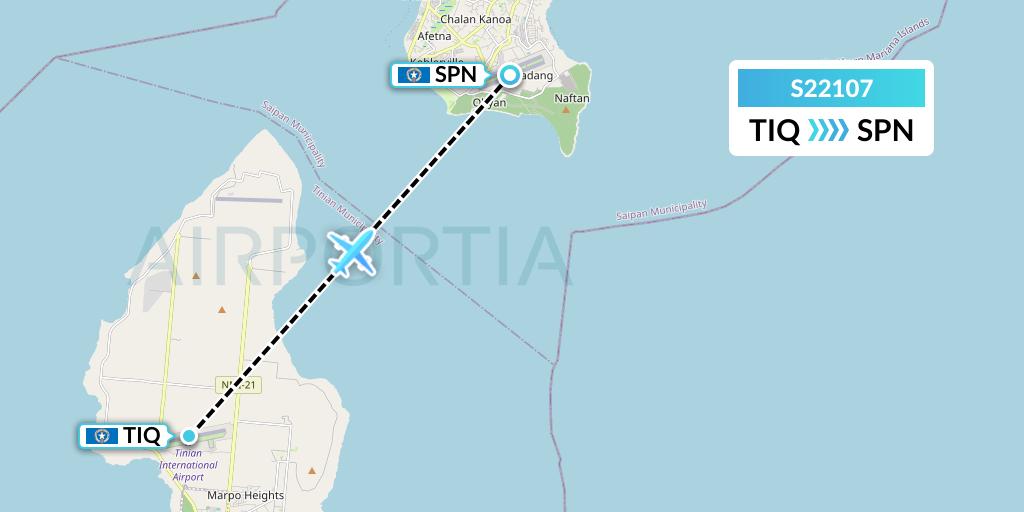 S22107 Star Marianas Air Flight Map: Tinian Island to Saipan