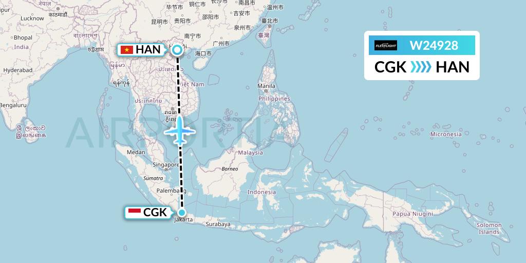 W24928 Flex Flight Flight Map: Jakarta to Hanoi