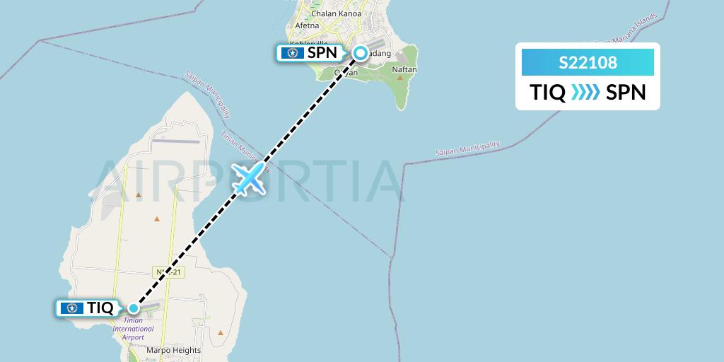 S22108 Star Marianas Air Flight Map: Tinian Island to Saipan