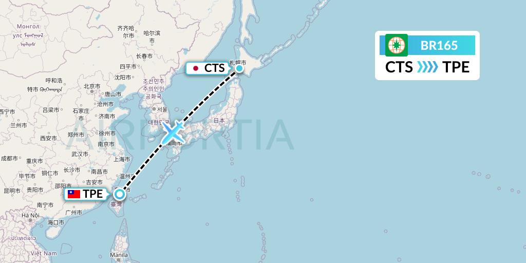 BR165 EVA Air Flight Map: Sapporo to Taipei