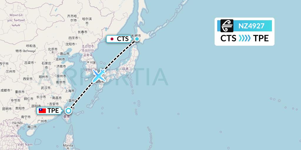 NZ4927 Air New Zealand Flight Map: Sapporo to Taipei