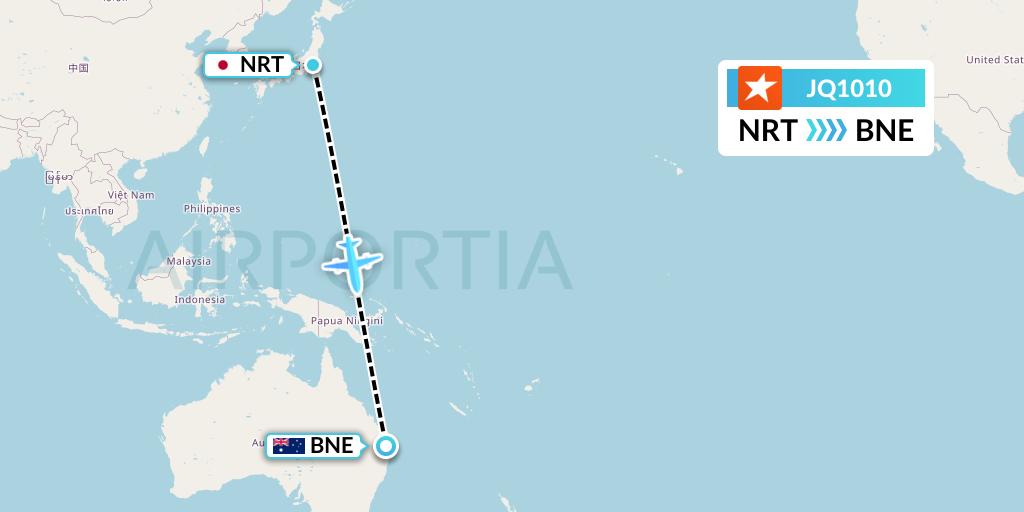 JQ1010 Jetstar Airways Flight Map: Tokyo to Brisbane