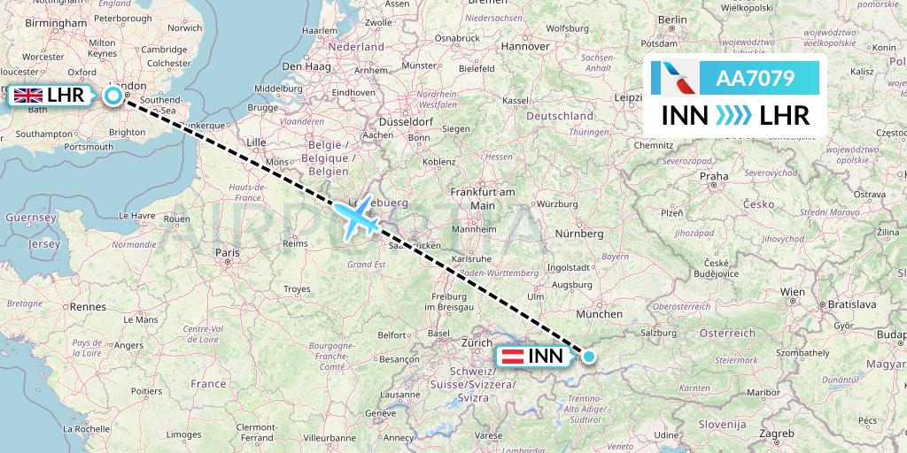 AA7079 American Airlines Flight Map: Innsbruck to London