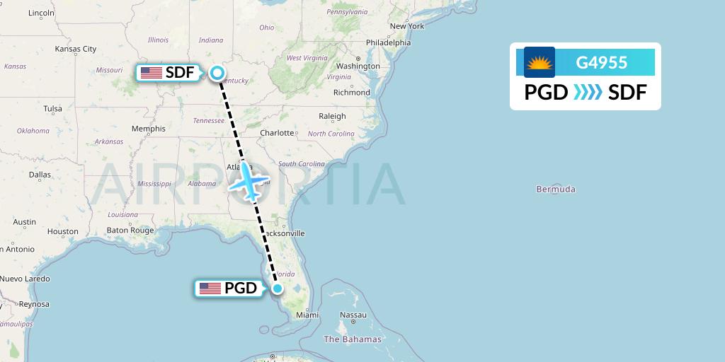 G4955 Allegiant Air Flight Map: Punta Gorda to Louisville