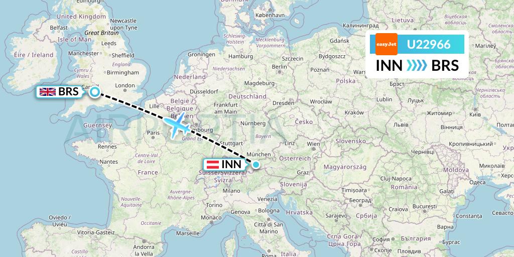 U22966 EasyJet Flight Map: Innsbruck to Bristol