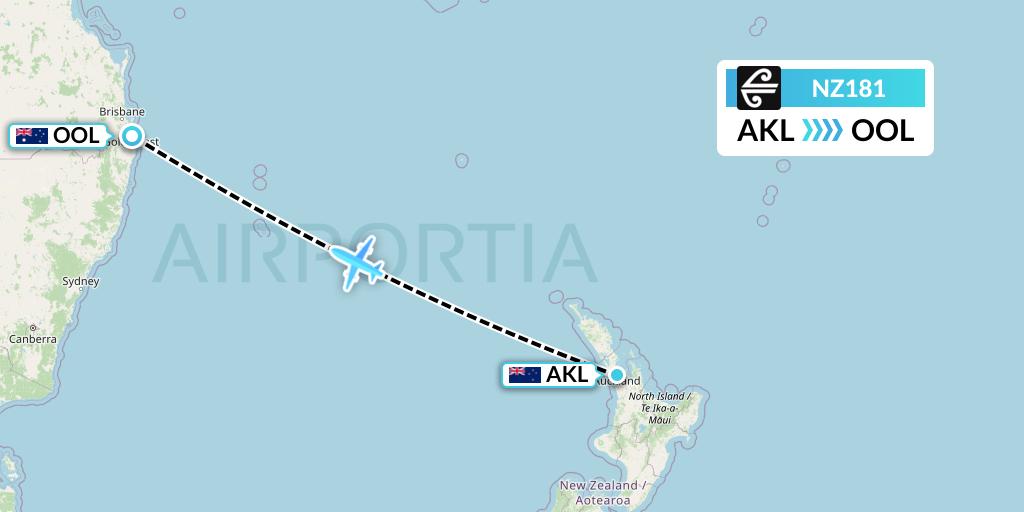 NZ181 Air New Zealand Flight Map: Auckland to Gold Coast