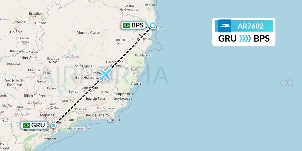 AR7602 Aerolineas Argentinas Flight Map: Sao Paulo to Porto Seguro