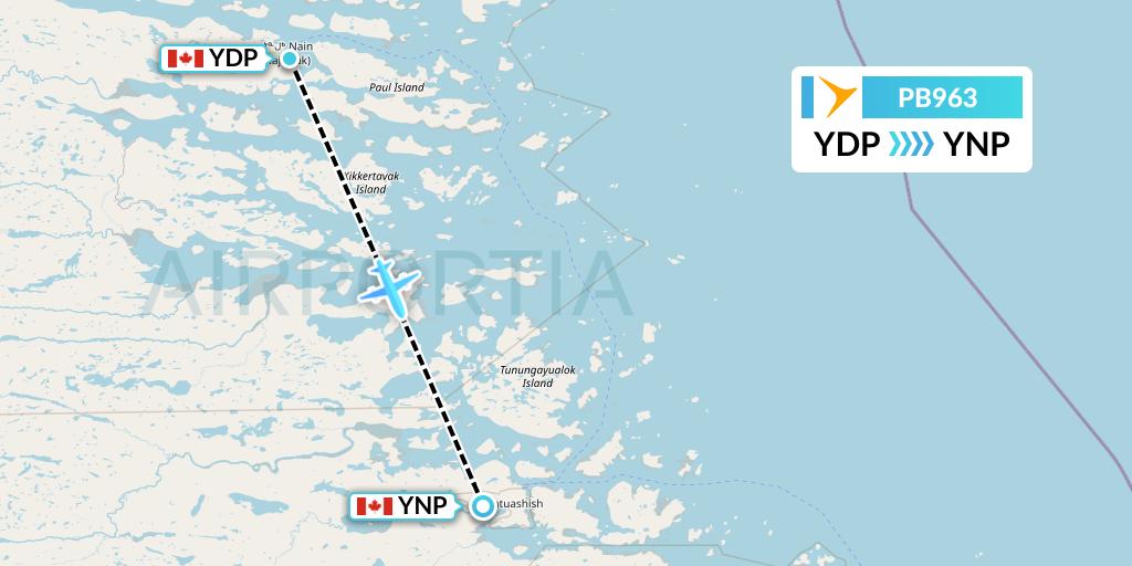 PB963 PAL Airlines Flight Map: Nain to Natuashish
