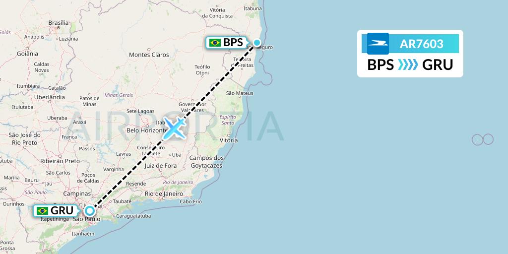 AR7603 Aerolineas Argentinas Flight Map: Porto Seguro to Sao Paulo