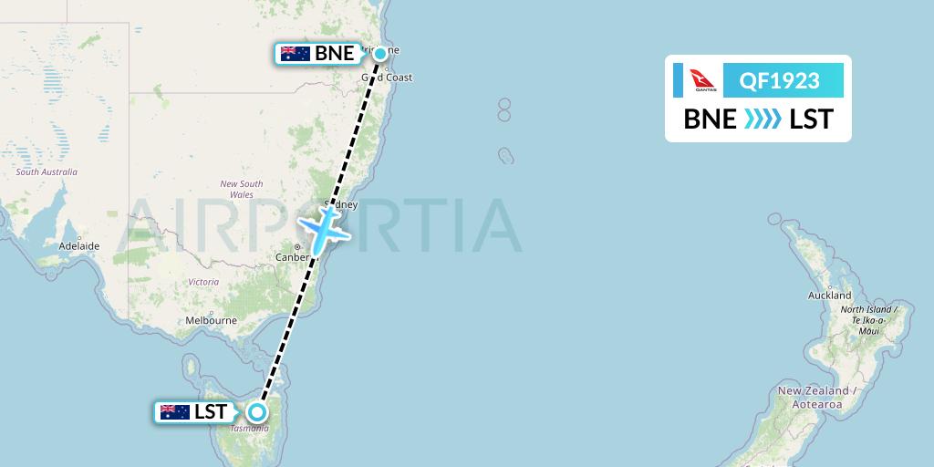 QF1923 Qantas Flight Map: Brisbane to Launceston