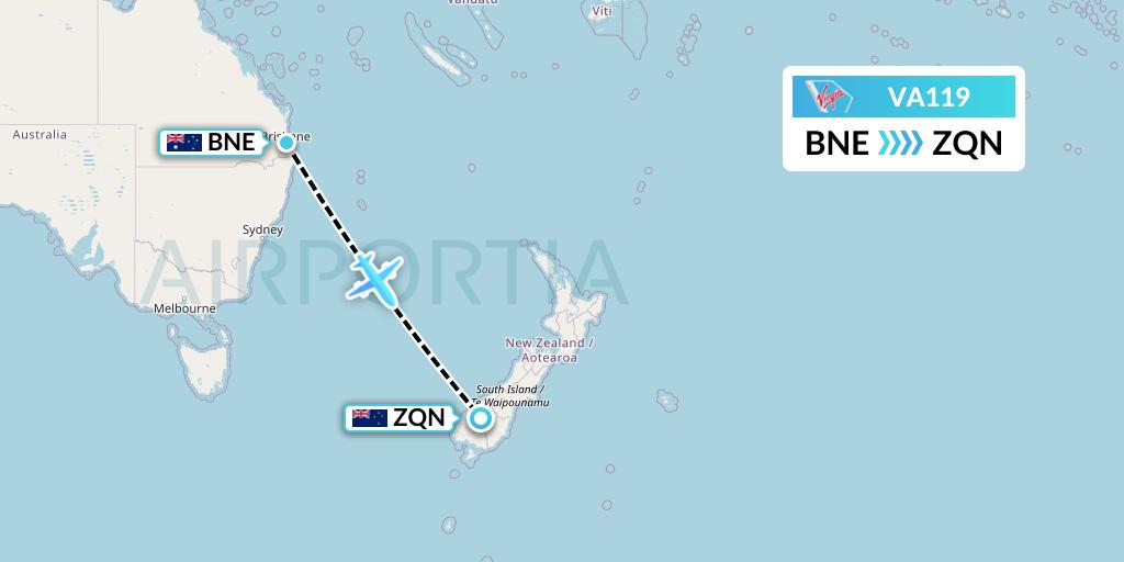 VA119 Virgin Australia Flight Map: Brisbane to Queenstown