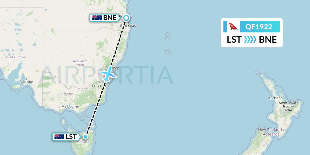 QF1922 Qantas Flight Map: Launceston to Brisbane