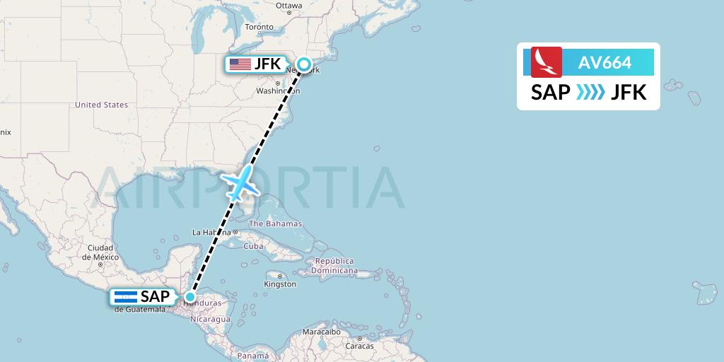 AV664 Avianca Flight Map: San Pedro Sula to New York
