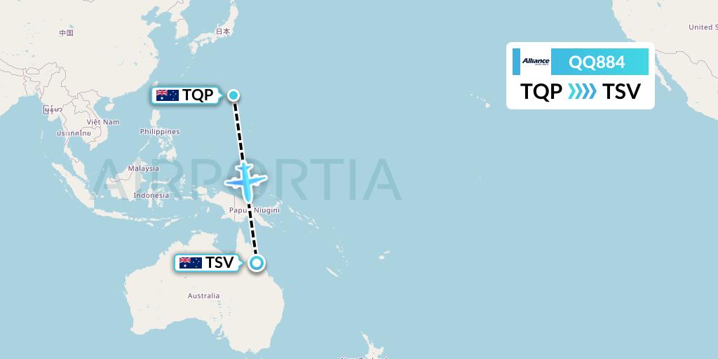 QQ884 Alliance Airlines Flight Map: Cloncurry to Townsville