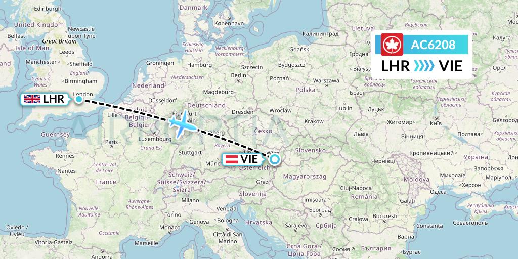 AC6208 Air Canada Flight Map: London to Vienna