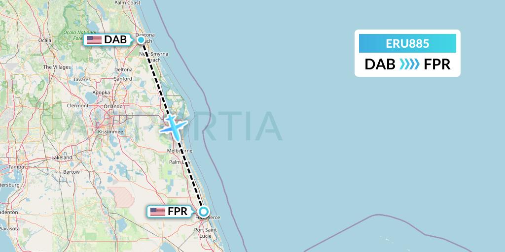 ERU885 Embry-riddle Aeronautical University Flight Map: Daytona Beach to Fort Pierce