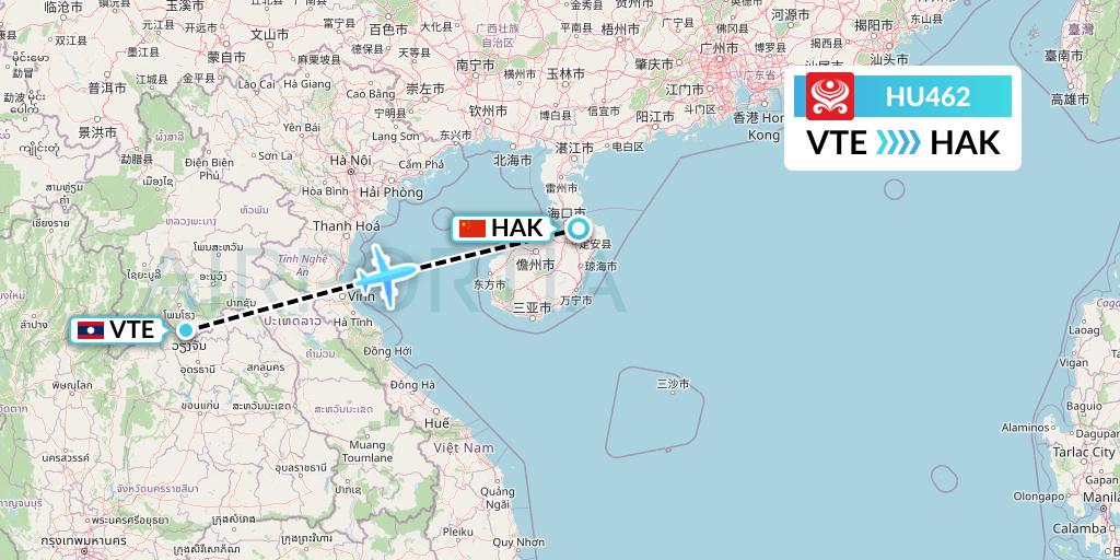 HU462 Hainan Airlines Flight Map: Vientiane to Haikou