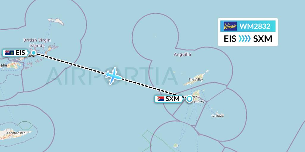 WM2832 Winair Flight Map: Beef Island to Sint Maarten