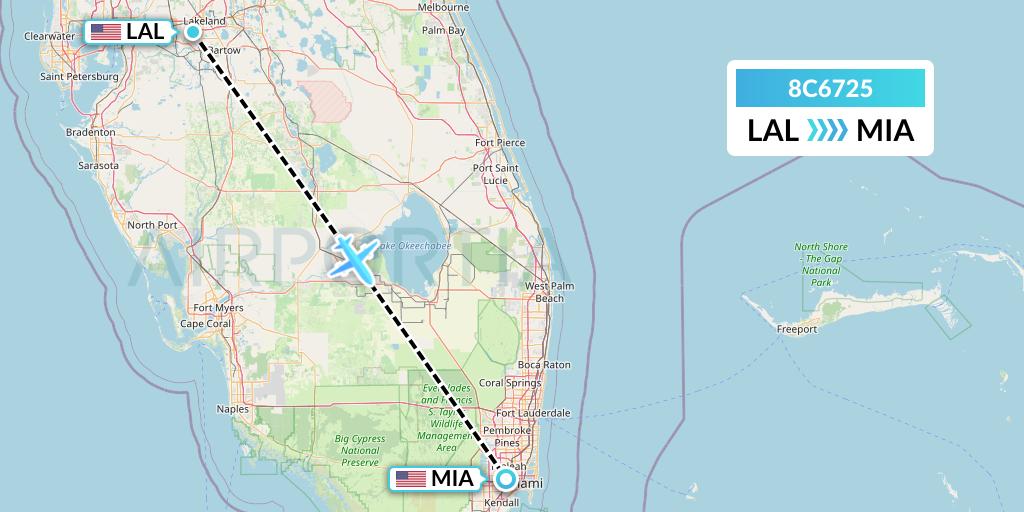 8C6725 Air Transport International Flight Map: Lakeland to Miami