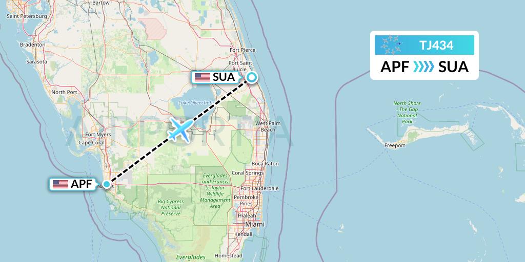 TJ434 Tradewind Aviation Flight Map: Naples to Stuart