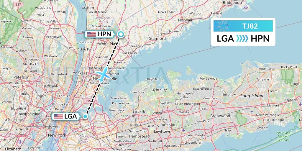 TJ82 Tradewind Aviation Flight Map: New York to White Plains