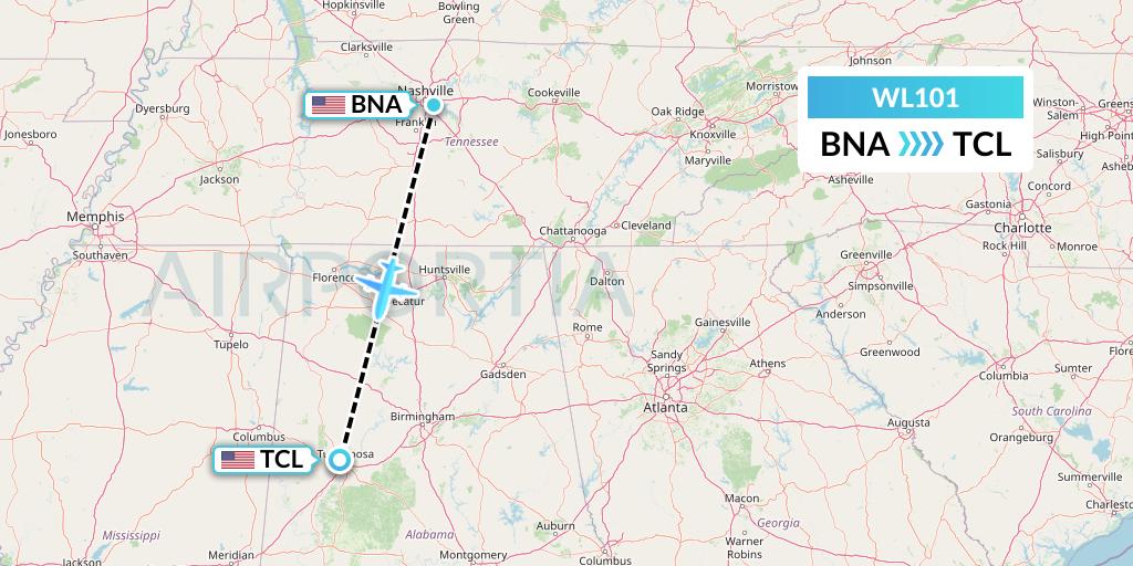WL101 Flight Status World Atlantic Airlines Nashville to Tuscaloosa