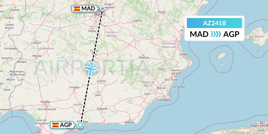 AZ2418 ITA Airways Flight Map: Madrid to Malaga