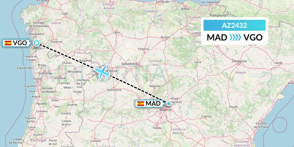 AZ2432 ITA Airways Flight Map: Madrid to Vigo