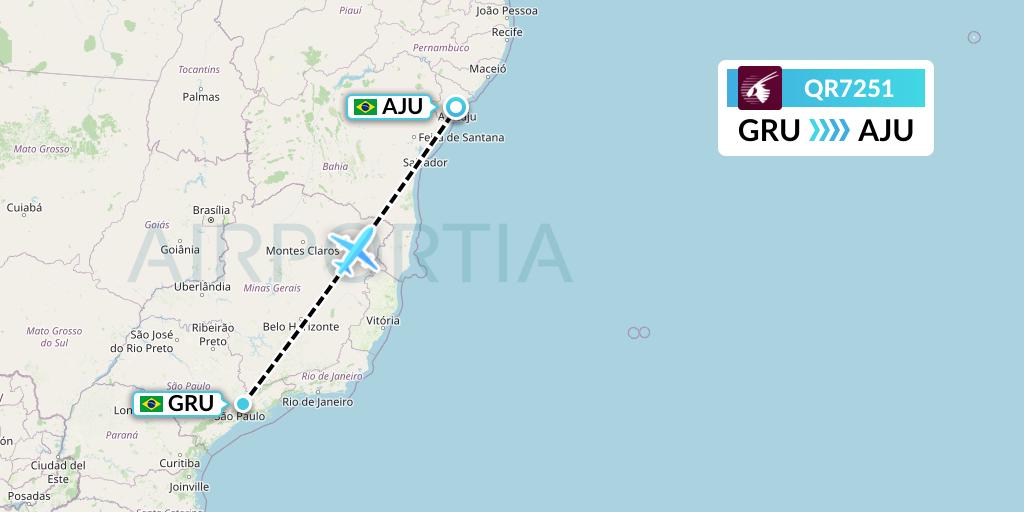QR7251 Qatar Airways Flight Map: Sao Paulo to Aracaju