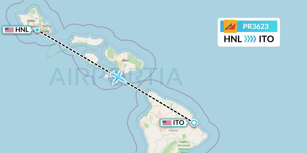 PR3623 Philippine Airlines Flight Map: Honolulu to Hilo