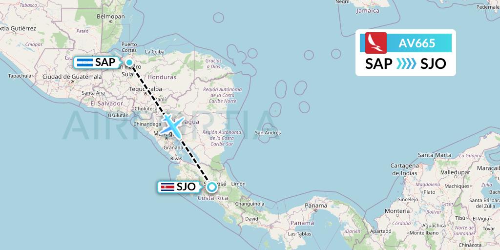 AV665 Avianca Flight Map: San Pedro Sula to San Jose