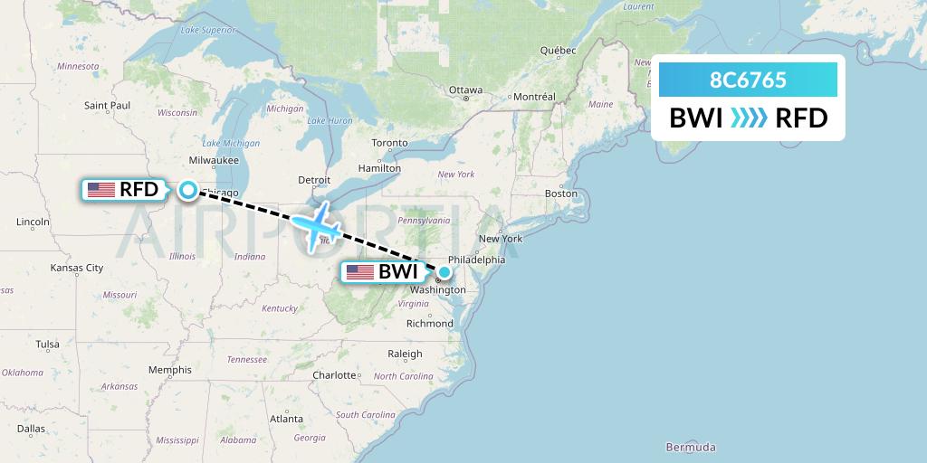 8C6765 Air Transport International Flight Map: Baltimore to Chicago