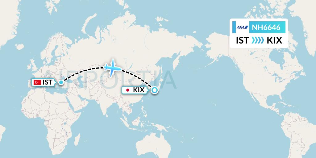 NH6646 All Nippon Airways Flight Map: Istanbul to Osaka