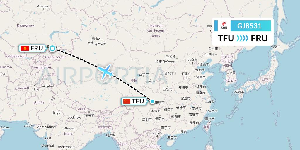 GJ8531 Loong Airlines Flight Map: Chengdu to Bishkek