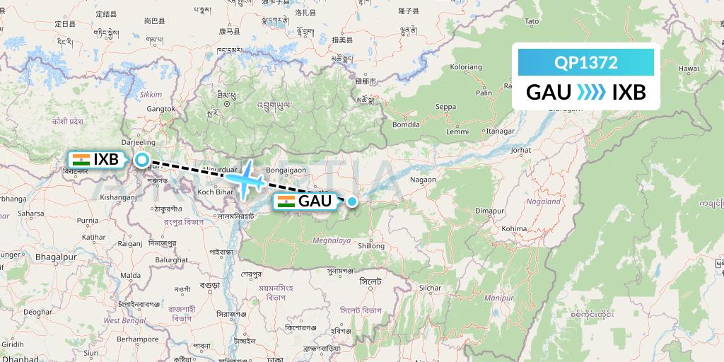 QP1372 Akasa Air Flight Map: Guwahati to Siliguri