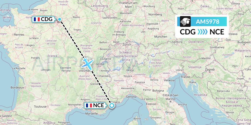 AM5978 Aeromexico Flight Map: Paris to Nice