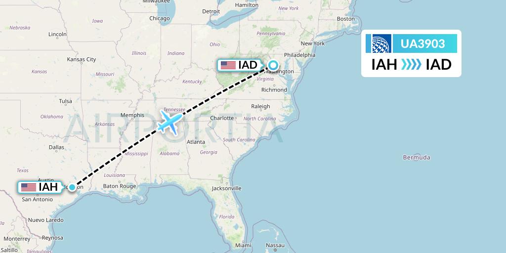 UA3903 United Airlines Flight Map: Houston to Washington