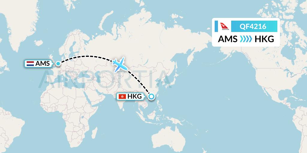 QF4216 Qantas Flight Map: Amsterdam to Hong Kong