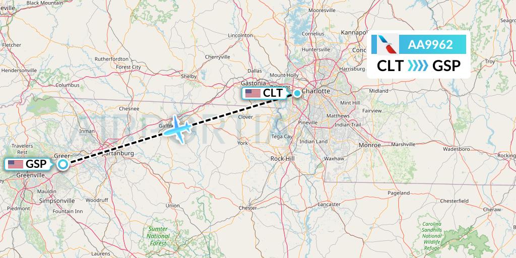 AA9962 American Airlines Flight Map: Charlotte to Greenville-Spartanburg