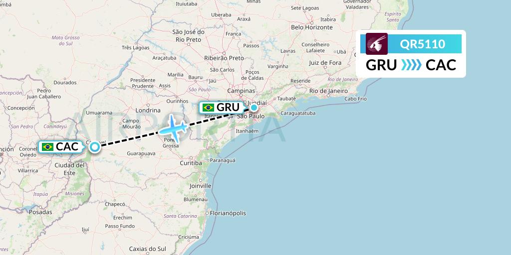 QR5110 Qatar Airways Flight Map: Sao Paulo to Cascavel