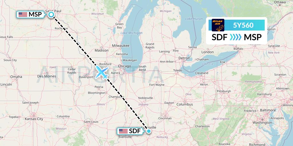 5Y560 Atlas Air Flight Map: Louisville to Minneapolis