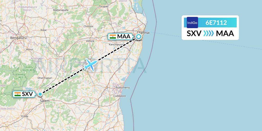 6E7112 IndiGo Airlines Flight Map: India to Chennai