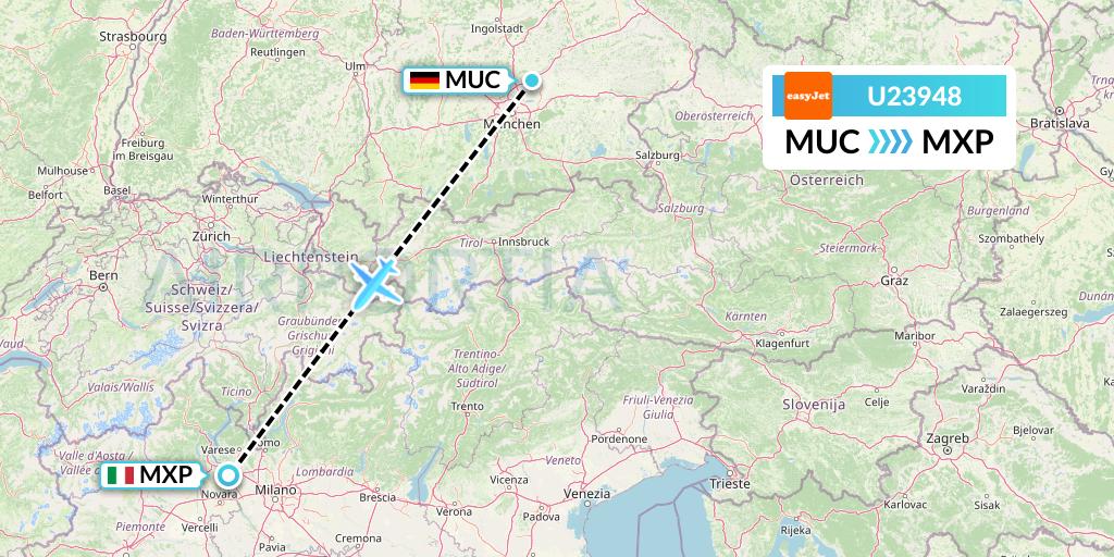 U23948 EasyJet Flight Map: Munich to Milan