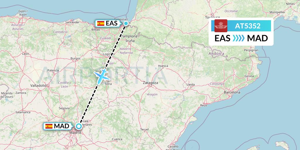 AT5352 Royal Air Maroc Flight Map: San Sebastian to Madrid