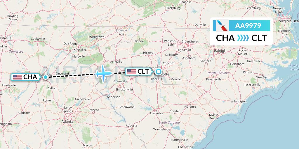 AA9979 American Airlines Flight Map: Chattanooga to Charlotte
