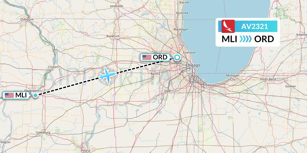 AV2321 Avianca Flight Map: Moline to Chicago