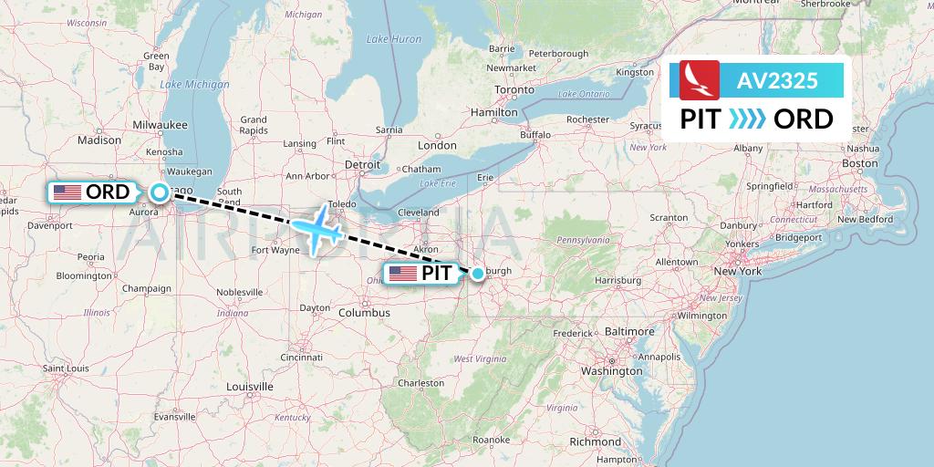 AV2325 Avianca Flight Map: Pittsburgh to Chicago