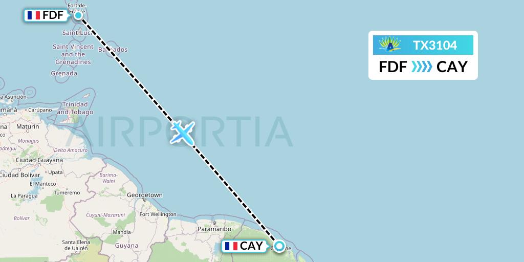 TX3104 Flight Status Air Caraibes FortdeFrance to Cayenne (FWI3104)