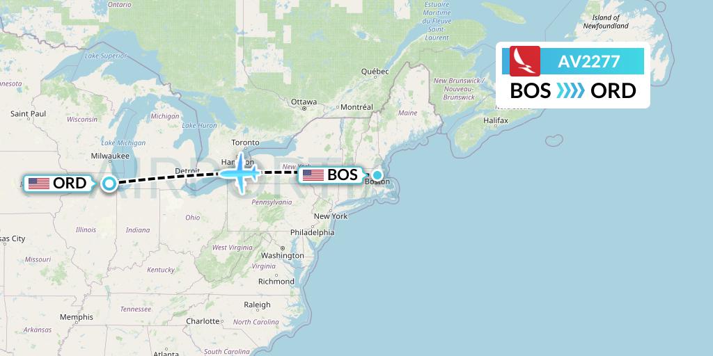 AV2277 Avianca Flight Map: Boston to Chicago